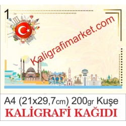 1 no A4 kuşe kaligrafi kağıdı (50 adetlik paket)