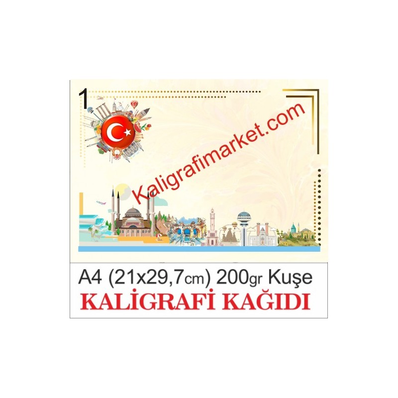 1 no A4 kuşe kaligrafi kağıdı (50 adetlik paket)