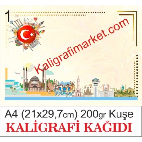 1 no A4 kuşe kaligrafi kağıdı (50 adetlik paket)