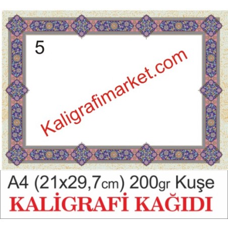 5 no A4 kuşe kaligrafi kağıdı (50 adetlik paket)