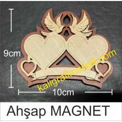 kuşlu kalp ahşap magnet (12 li paket)