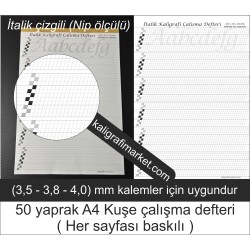 kaligrafi çalışma defteri (italik çizgili nip ölçülü)
