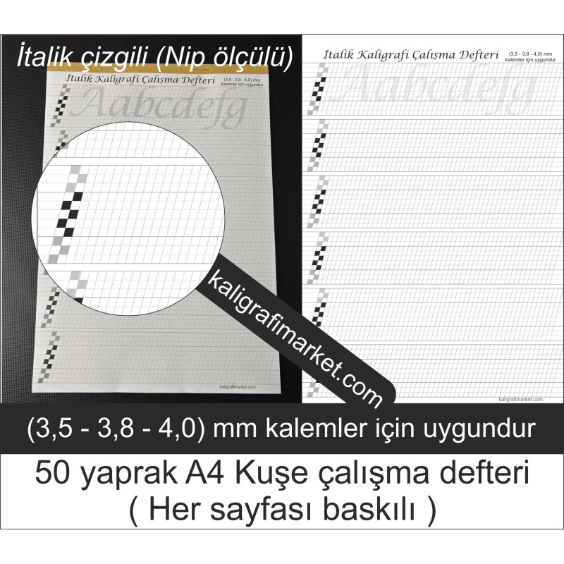 kaligrafi çalışma defteri (italik çizgili nip ölçülü)
