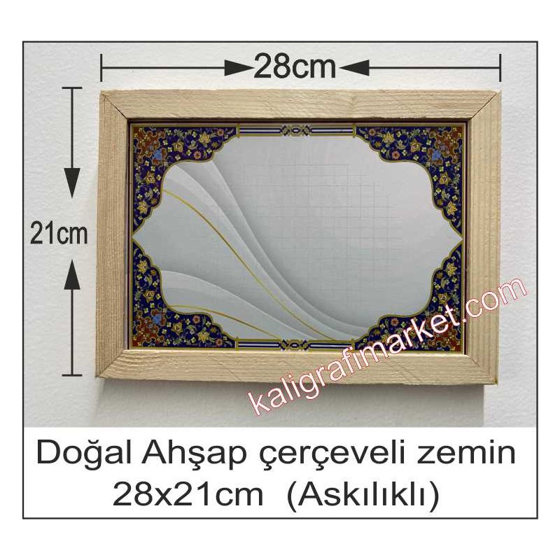 Askılı ince kenar Doğal ahşap çerçeveli mavi tezhib zemin