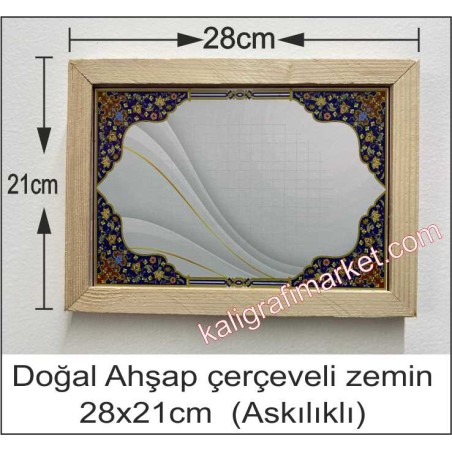 Askılı ince kenar Doğal ahşap çerçeveli mavi tezhib zemin