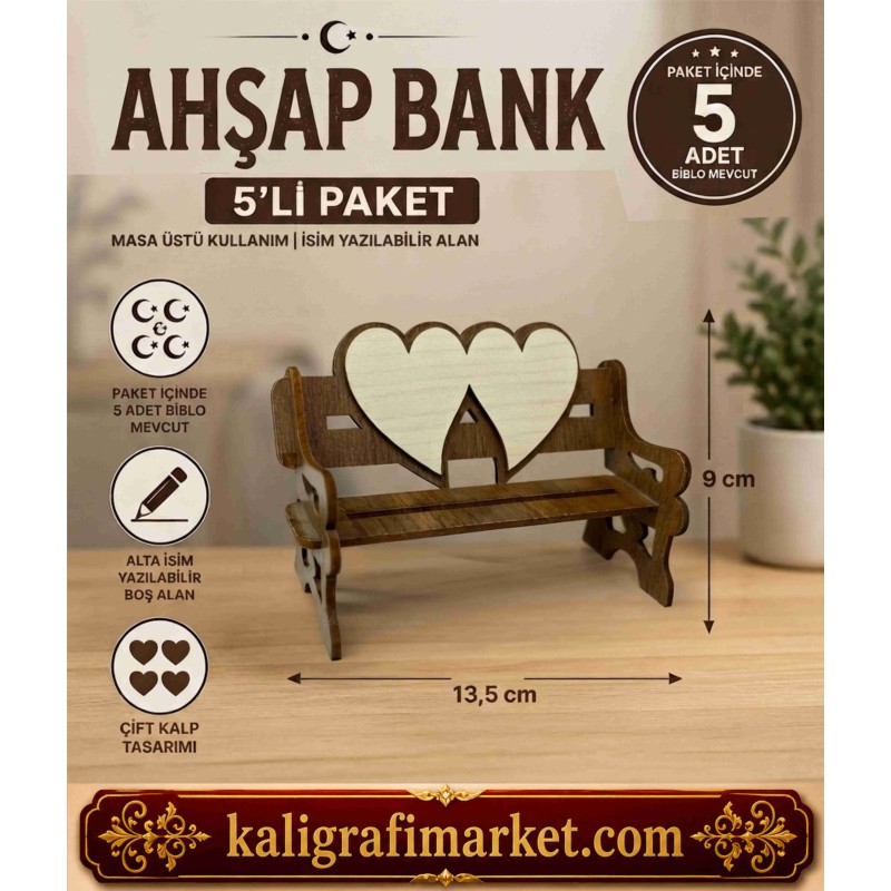 çift kalpli ahşap bank (5 li paket)