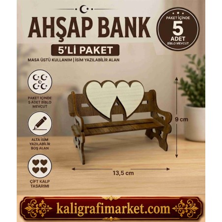çift kalpli ahşap bank (5 li paket)